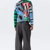 Loose Graphic Knitted Cotton Sweater – Multicoloured Print