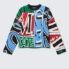 Loose Graphic Knitted Cotton Sweater – Multicoloured Print
