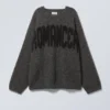 Loose Graphic Knitted Sweater – Dark Grey – Romancer