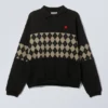 Loose Graphic Polo Sweatshirt – Black – Argyle Insert
