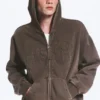 Loose Graphic Zip Hoodie – Dark Brown