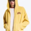 Loose Graphic Zip Hoodie – Yellow – Red Wave