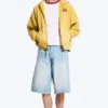 Loose Graphic Zip Hoodie – Yellow – Red Wave