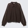 Loose Half-Zip Polo Sweatshirt – Dark Brown