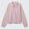 Loose Half-Zip Polo Sweatshirt – Light Dusty Pink