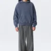 Loose Heavyweight Cotton Hoodie – Washed Dark Blue