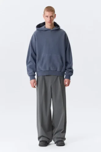 Loose Heavyweight Cotton Hoodie – Washed Dark Blue