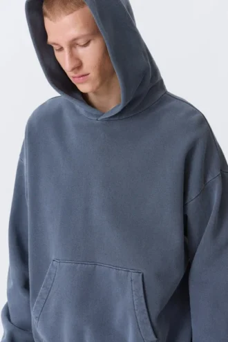 Loose Heavyweight Cotton Hoodie – Washed Dark Blue