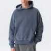 Loose Heavyweight Cotton Hoodie – Washed Dark Blue