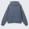 Loose Heavyweight Cotton Hoodie – Washed Dark Blue