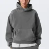 Loose Heavyweight Cotton Hoodie – Washed Dark Grey