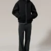 Loose High-Neck Scuba Zip Hoodie – Black