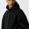 Loose High-Neck Scuba Zip Hoodie – Black