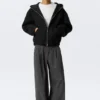 Loose High-Neck Scuba Zip Hoodie – Black