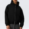 Loose High-Neck Scuba Zip Hoodie – Black