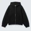 Loose High-Neck Scuba Zip Hoodie – Black