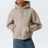 Loose High-Neck Scuba Zip Hoodie – Light Dusty Mole