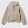 Loose High-Neck Scuba Zip Hoodie – Light Dusty Mole