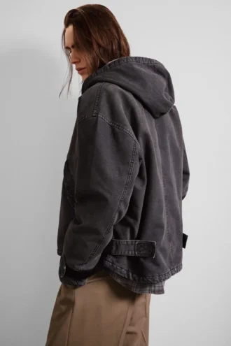 Loose Hooded Canvas Jacket – Black Melange