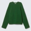 Loose Knitted Raglan Sweater – Dark Green