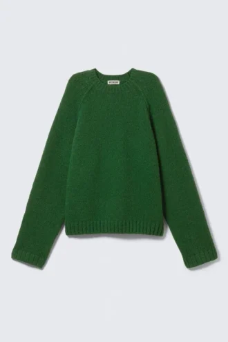 Loose Knitted Raglan Sweater – Dark Green