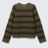 Loose Knitted Raglan Sweater – Striped Khaki Green
