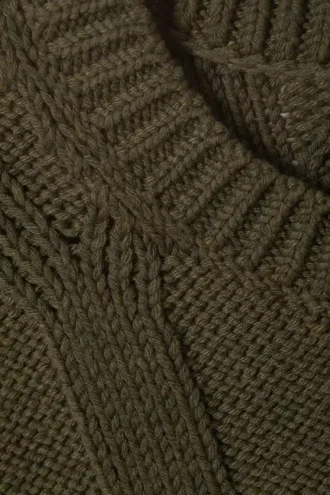 Loose Knitted Structured Sweater – Dark Khaki Green