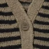 Loose Knitted V-Neck Cardigan – Beige – Black Stripe