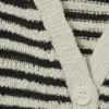 Loose Knitted V-Neck Cardigan – White & Dark Grey Stripes