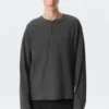 Loose Long-Sleeved Henley T-Shirt – Dark Grey