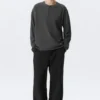 Loose Long-Sleeved Henley T-Shirt – Dark Grey