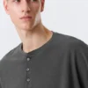 Loose Long-Sleeved Henley T-Shirt – Dark Grey