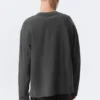 Loose Long-Sleeved Henley T-Shirt – Dark Grey