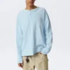 Loose Long-Sleeved Henley T-Shirt – Light Blue