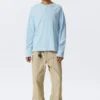 Loose Long-Sleeved Henley T-Shirt – Light Blue