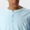 Loose Long-Sleeved Henley T-Shirt – Light Blue