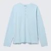 Loose Long-Sleeved Henley T-Shirt – Light Blue