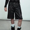 Loose Low Rise Coated Denim Shorts – Black