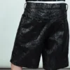 Loose Low Rise Coated Denim Shorts – Black