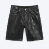 Loose Low Rise Coated Denim Shorts – Black