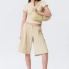 Loose Low Rise Three-Quarter Length Suiting Shorts – Light Beige