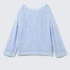 Loose Open-Knit Side Slit Sweater – Light Blue