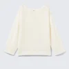 Loose Open-Knit Side Slit Sweater – White