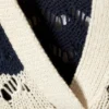 Loose Open-Knit Sweater – White & Dark Blue Stripe