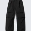 Loose Pleated Parachute Trousers – Black