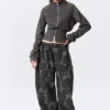 Loose Printed Cotton Terry Sweatpants – Dark Grey – Camo