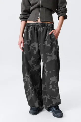 Loose Printed Cotton Terry Sweatpants – Dark Grey – Camo