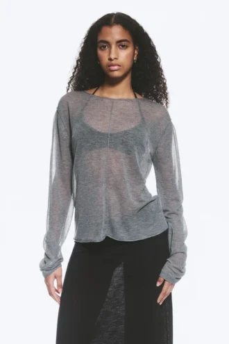 Loose Sheer Knitted Sweater – Grey Melange