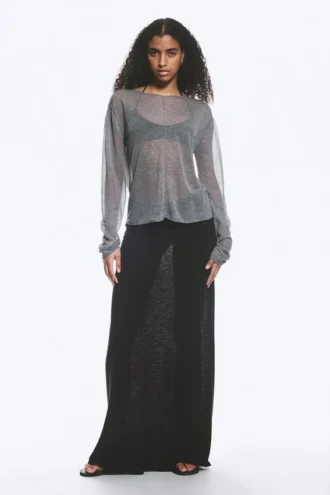 Loose Sheer Knitted Sweater – Grey Melange
