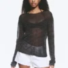 Loose Sheer Knitted Sweater – Striped Dark Grey
